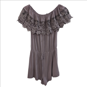 NWT She + Sky Lace Ruffle Off Shoulder Romper